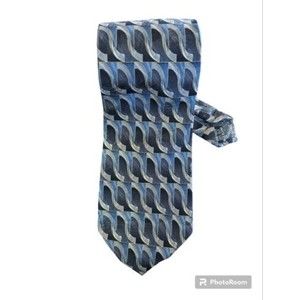 Keith Daniels Blue Silver Geometric Slope Print Silk Neck Tie Handmade 57"
